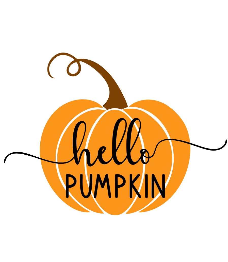Eticheta lumânării Pumpkin Spice „hello PUMPKIN”: dovleac mare portocaliu cu textul înăuntru