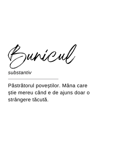 Designul etichetei lumânării Kiskedves sub formă de definiție de dicționar: „Bunicul, substantiv – Păstrătorul poveștilor. Mâna care știe mereu când e de ajuns doar o strângere tăcută.”
