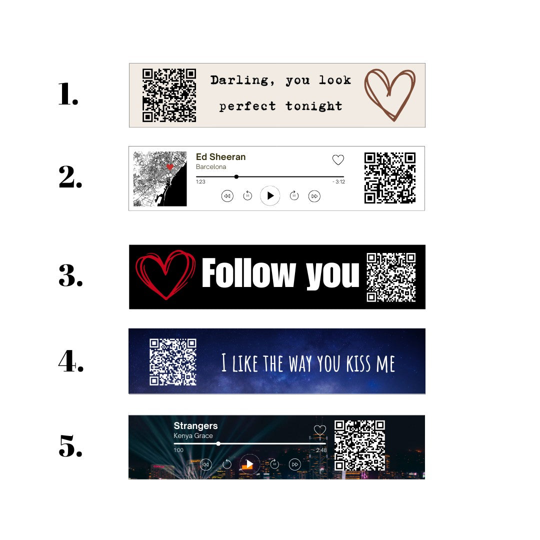 Primele cinci etichete la alegere pentru lumânarea Kiskedves „Melodică”, fiecare cu cod QR.