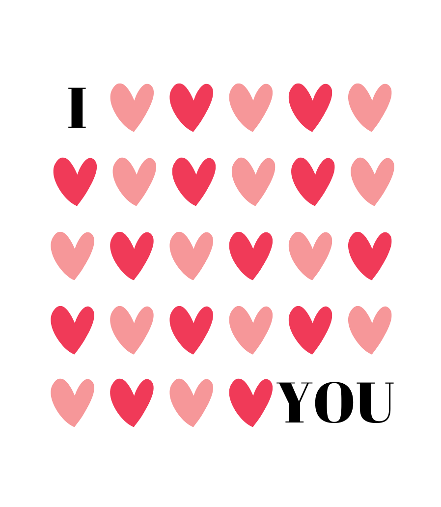 Eticheta lumânării Kiskedves I ❤️ YOU: un caroiaj de inimioare roșii și roz.