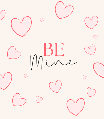 Eticheta lumânării Kiskedves cu textul „BE Mine” și inimioare roz