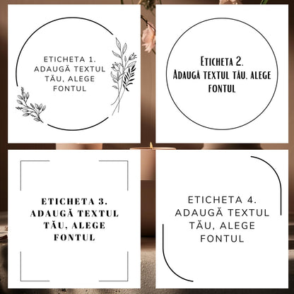 Stilurile de etichete ale difuzorului Kiskedves, modelele 1–4 – pe fiecare „adaugă textul tău și alege fontul”