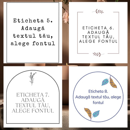 Stilurile de etichete ale difuzorului Kiskedves, modelele 5–8 – pe fiecare „adaugă textul tău și alege fontul”