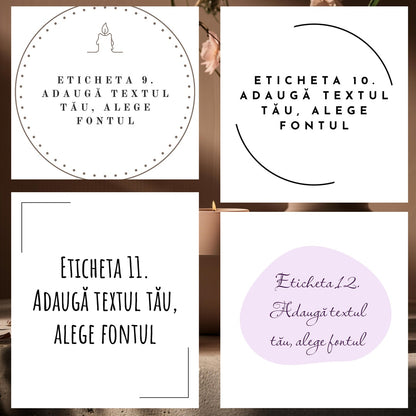 Stilurile de etichete ale difuzorului Kiskedves, modelele 9–12 – pe fiecare „adaugă textul tău și alege fontul”